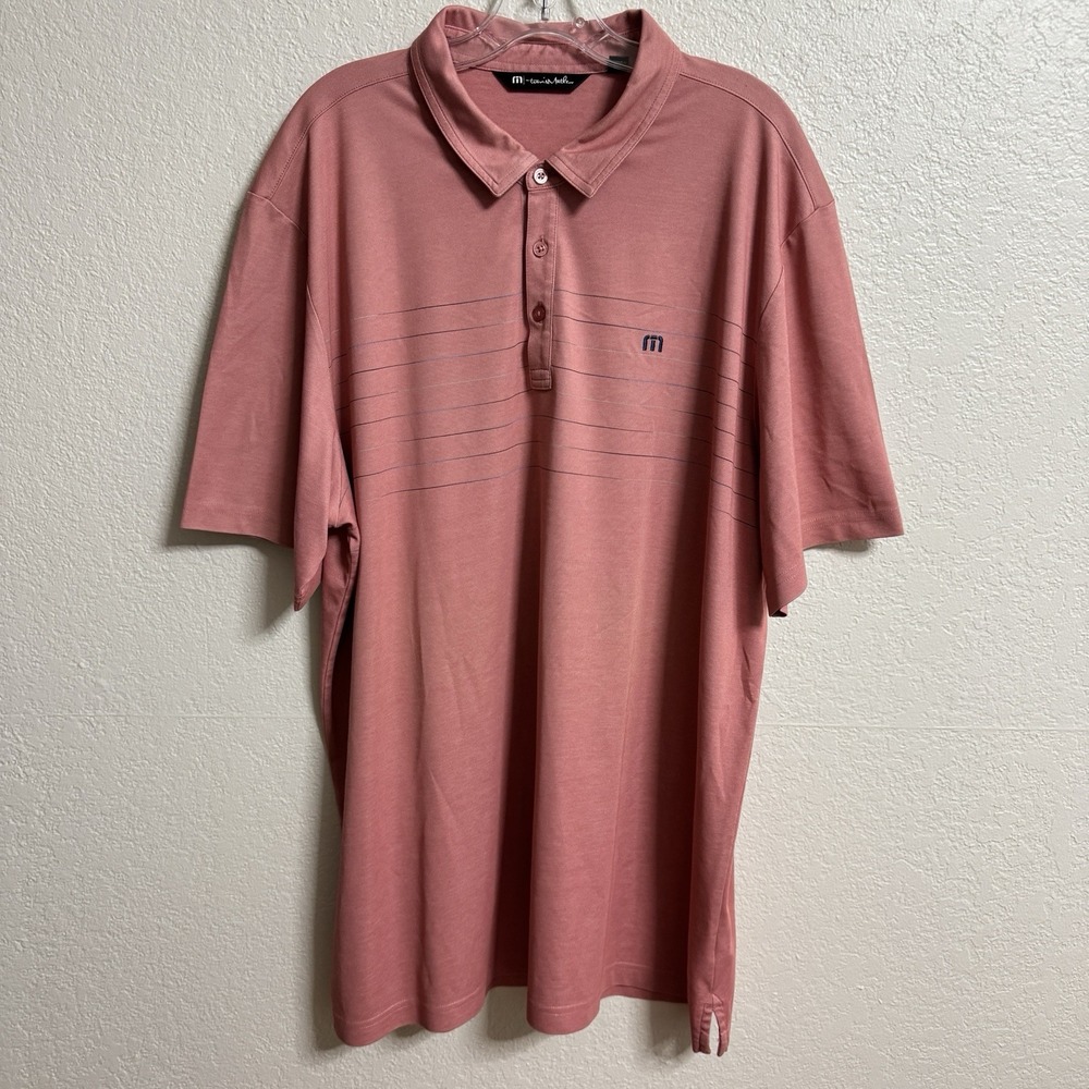 Travis Mathew Polo Shirt XXXL Pink Performance Stripe Golf Stretch